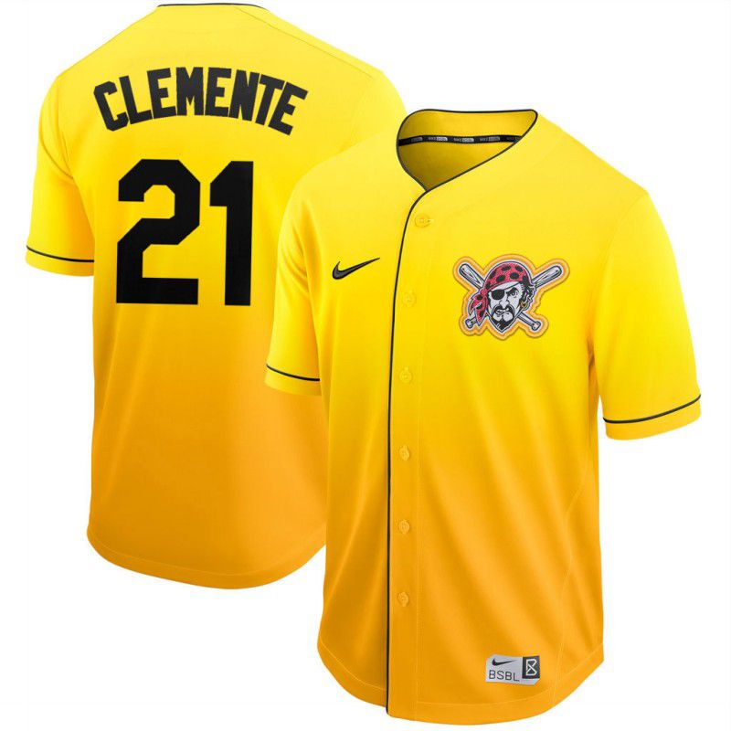 Men Pittsburgh Pirates #21 Clemente Yellow Nike Fade MLB Jersey->pittsburgh pirates->MLB Jersey